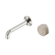 An image of Nero Tapware's Serenity Progressive Wall Basin Mixer 160mm Spout With Rome Travertine Handle Brushed Nickel
