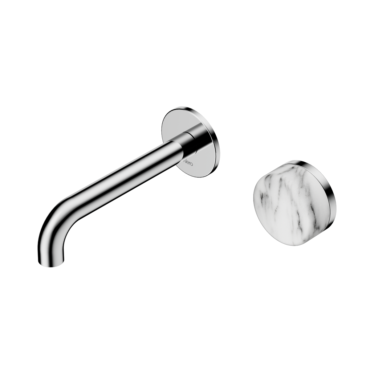 An image of Nero Tapware's Serenity Progressive Wall Basin Mixer 160mm Spout With Arabescato Corchia Handle Chrome