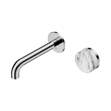 An image of Nero Tapware's Serenity Progressive Wall Basin Mixer 160mm Spout With Arabescato Corchia Handle Chrome