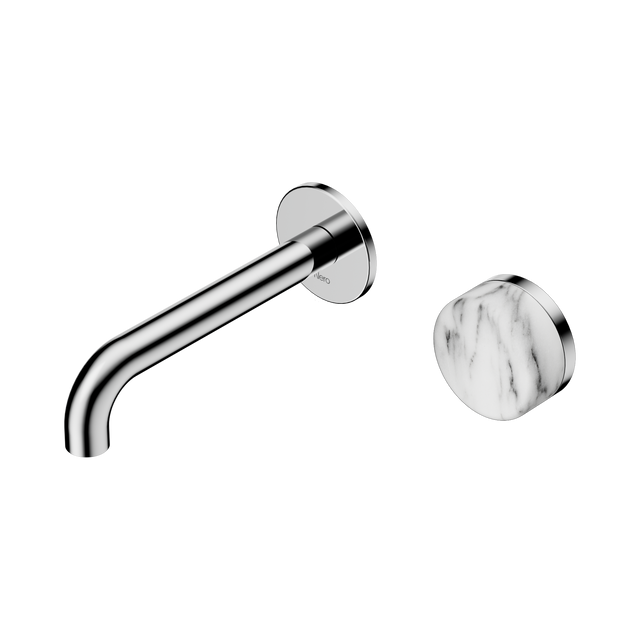 An image of Nero Tapware's Serenity Progressive Wall Basin Mixer 160mm Spout With Arabescato Corchia Handle Chrome