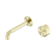 An image of Nero Tapware's Serenity Progressive Wall Basin Mixer 160mm Spout With Metal Handle Brushed Gold