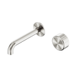 An image of Nero Tapware's Serenity Progressive Wall Basin Mixer 160mm Spout With Metal Handle Brushed Nickel