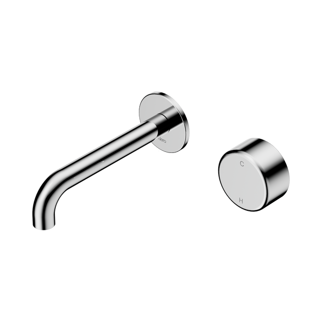 An image of Nero Tapware's Serenity Progressive Wall Basin Mixer 160mm Spout With Metal Handle Chrome