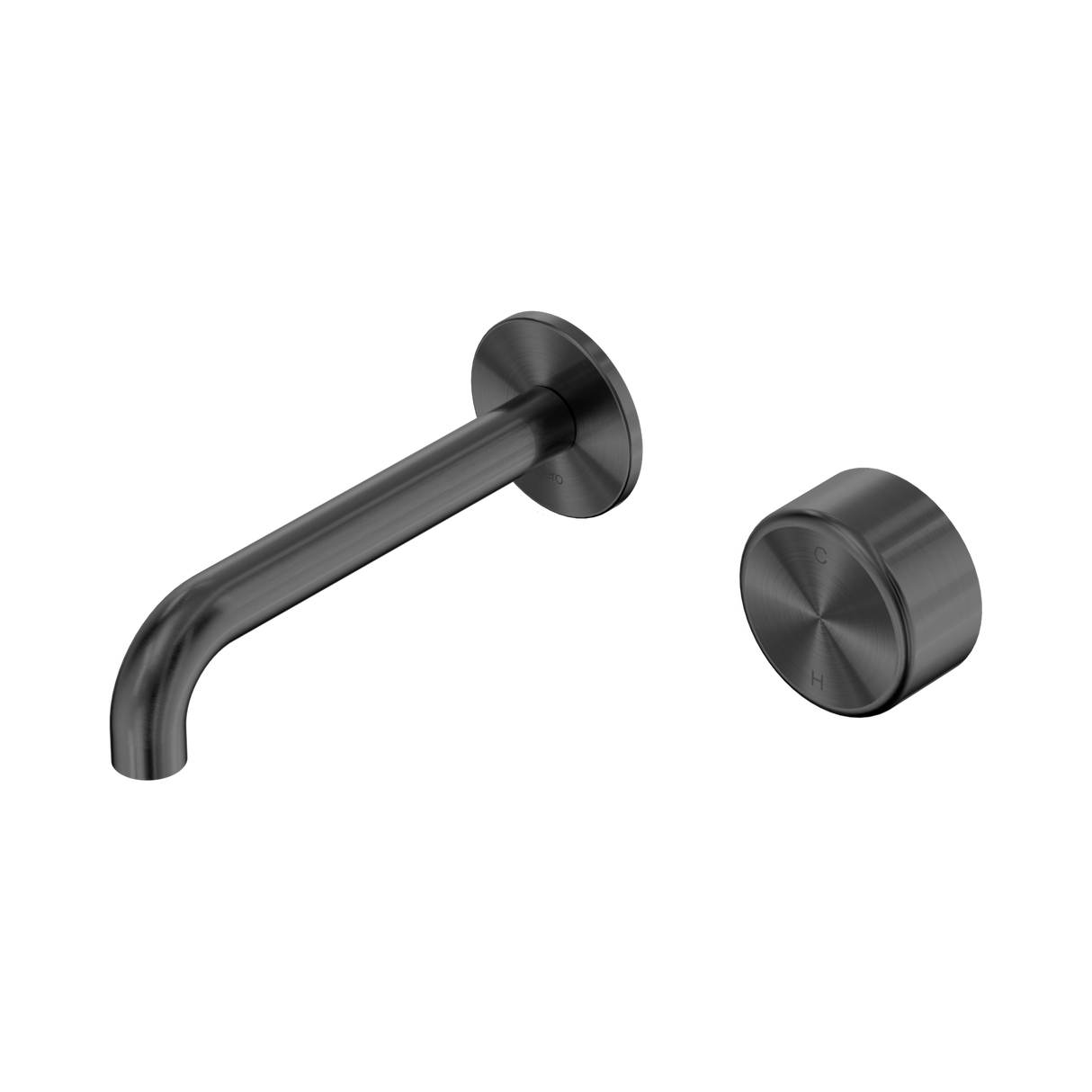 An image of Nero Tapware's Serenity Progressive Wall Basin Mixer 160mm Spout With Metal Handle Gun Metal