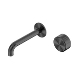 An image of Nero Tapware's Serenity Progressive Wall Basin Mixer 160mm Spout With Metal Handle Gun Metal