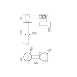 A line drawing of Nero Tapware's Serenity Progressive Wall Basin Mixer 160mm Spout With Metal Handle Matt Black