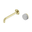 An image of Nero Tapware's Serenity Progressive Wall Basin Mixer 185mm Spout With Carrara Handle Brushed Gold