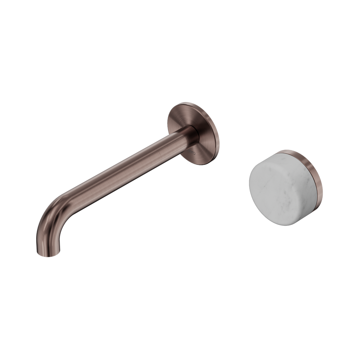 An image of Nero Tapware's Serenity Progressive Wall Basin Mixer 185mm Spout With Carrara Handle Brushed Bronze