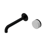An image of Nero Tapware's Serenity Progressive Wall Basin Mixer 185mm Spout With Carrara Handle Matt Black