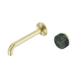 An image of Nero Tapware's Serenity Progressive Wall Basin Mixer 185mm Spout With Verde Alpi Handle Brushed Gold