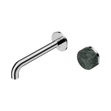 An image of Nero Tapware's Serenity Progressive Wall Basin Mixer 185mm Spout With Verde Alpi Handle Chrome