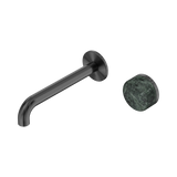 An image of Nero Tapware's Serenity Progressive Wall Basin Mixer 185mm Spout With Verde Alpi Handle Gun Metal