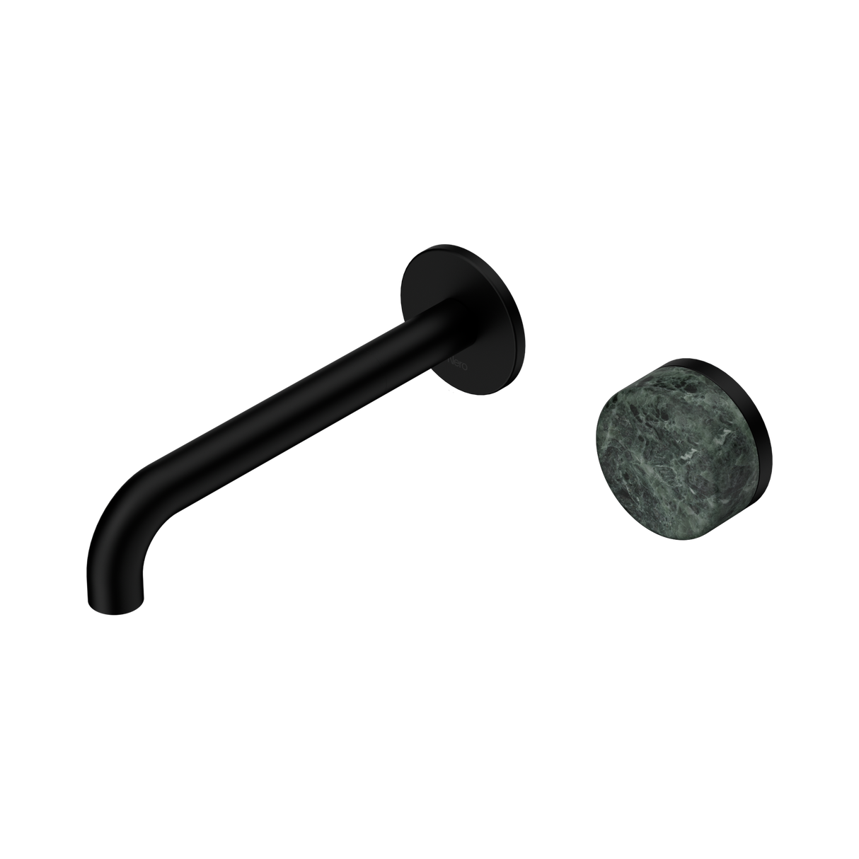 An image of Nero Tapware's Serenity Progressive Wall Basin Mixer 185mm Spout With Verde Alpi Handle Matt Black