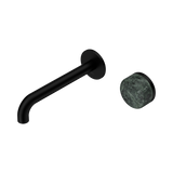 An image of Nero Tapware's Serenity Progressive Wall Basin Mixer 185mm Spout With Verde Alpi Handle Matt Black