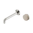 An image of Nero Tapware's Serenity Progressive Wall Basin Mixer 185mm Spout With Rome Travertine Handle Brushed Nickel