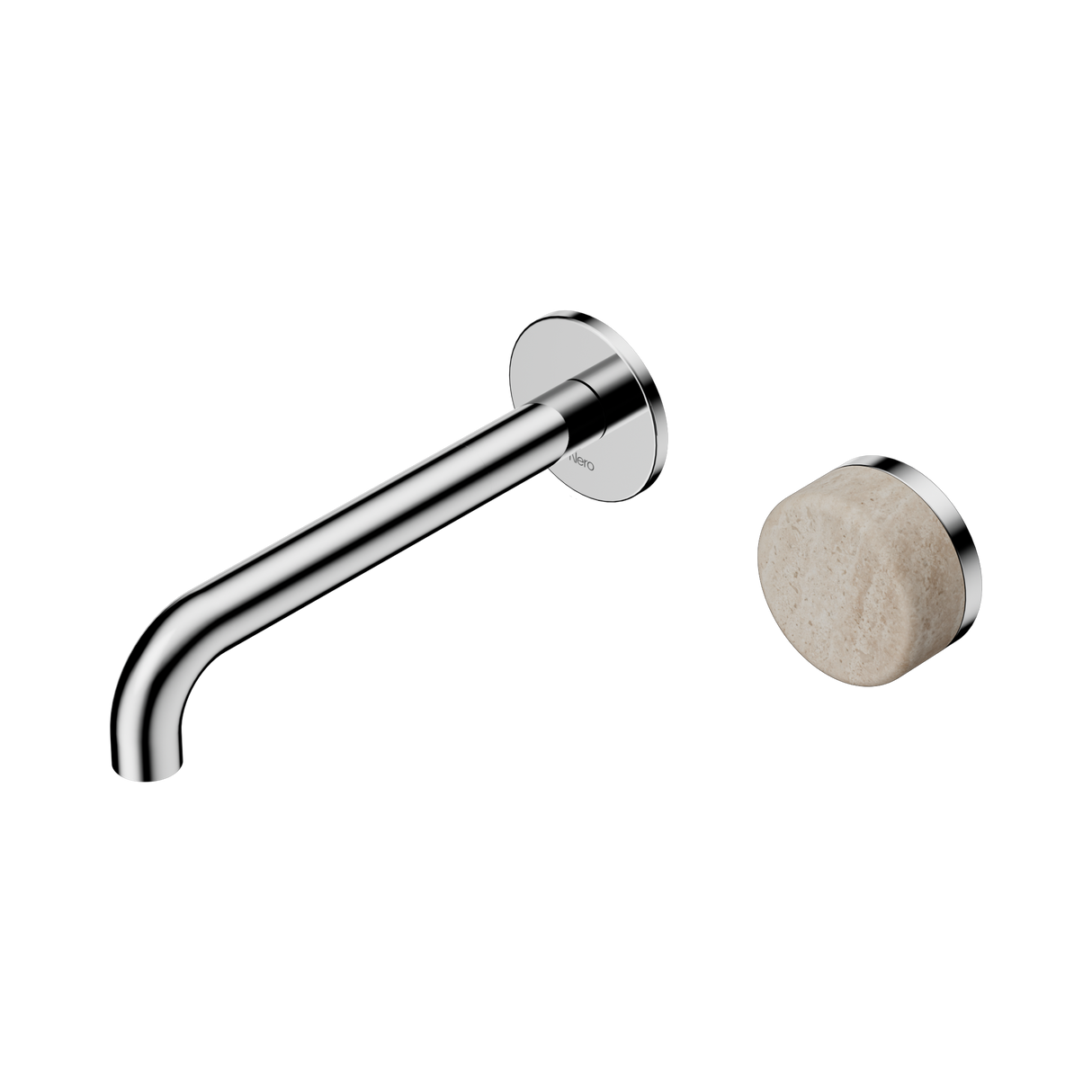 An image of Nero Tapware's Serenity Progressive Wall Basin Mixer 185mm Spout With Rome Travertine Handle Chrome