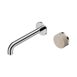 An image of Nero Tapware's Serenity Progressive Wall Basin Mixer 185mm Spout With Rome Travertine Handle Chrome