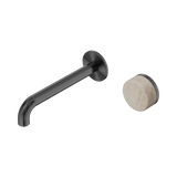 An image of Nero Tapware's Serenity Progressive Wall Basin Mixer 185mm Spout With Rome Travertine Handle Gun Metal