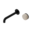 An image of Nero Tapware's Serenity Progressive Wall Basin Mixer 185mm Spout With Rome Travertine Handle Matt Black