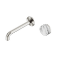 An image of Nero Tapware's Serenity Progressive Wall Basin Mixer 185mm Spout With Arabescato Corchia Handle Brushed Nickel