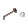 An image of Nero Tapware's Serenity Progressive Wall Basin Mixer 185mm Spout With Arabescato Corchia Handle Brushed Bronze
