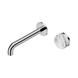 An image of Nero Tapware's Serenity Progressive Wall Basin Mixer 185mm Spout With Arabescato Corchia Handle Chrome
