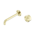 An image of Nero Tapware's Serenity Progressive Wall Basin Mixer 185mm Spout With Metal Handle Brushed Gold
