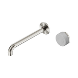 An image of Nero Tapware's Serenity Progressive Wall Basin Mixer 220mm Spout With Carrara Handle Brushed Nickel