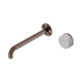 An image of Nero Tapware's Serenity Progressive Wall Basin Mixer 220mm Spout With Carrara Handle Brushed Bronze