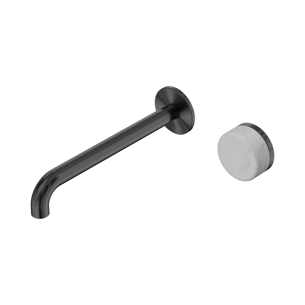 An image of Nero Tapware's Serenity Progressive Wall Basin Mixer 220mm Spout With Carrara Handle Gun Metal