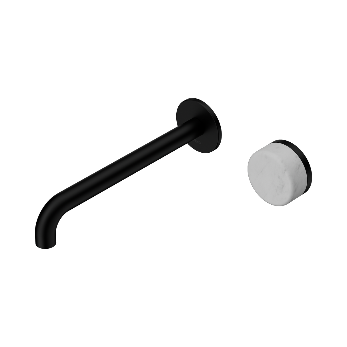 An image of Nero Tapware's Serenity Progressive Wall Basin Mixer 220mm Spout With Carrara Handle Matt Black