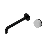 An image of Nero Tapware's Serenity Progressive Wall Basin Mixer 220mm Spout With Carrara Handle Matt Black