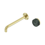 An image of Nero Tapware's Serenity Progressive Wall Basin Mixer 220mm Spout With Verde Alpi Handle Brushed Gold