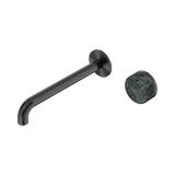 An image of Nero Tapware's Serenity Progressive Wall Basin Mixer 220mm Spout With Verde Alpi Handle Gun Metal