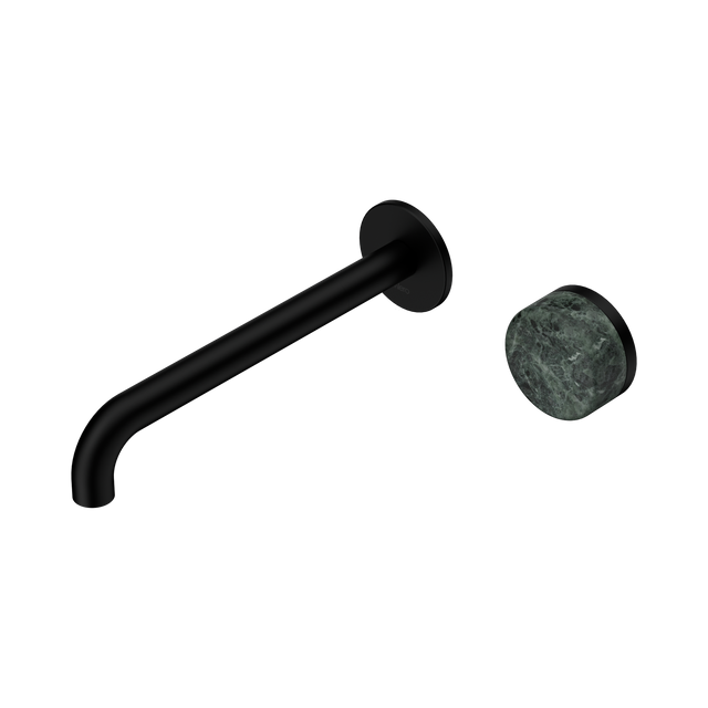 An image of Nero Tapware's Serenity Progressive Wall Basin Mixer 220mm Spout With Verde Alpi Handle Matt Black