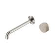 An image of Nero Tapware's Serenity Progressive Wall Basin Mixer 220mm Spout With Rome Travertine Handle Brushed Nickel
