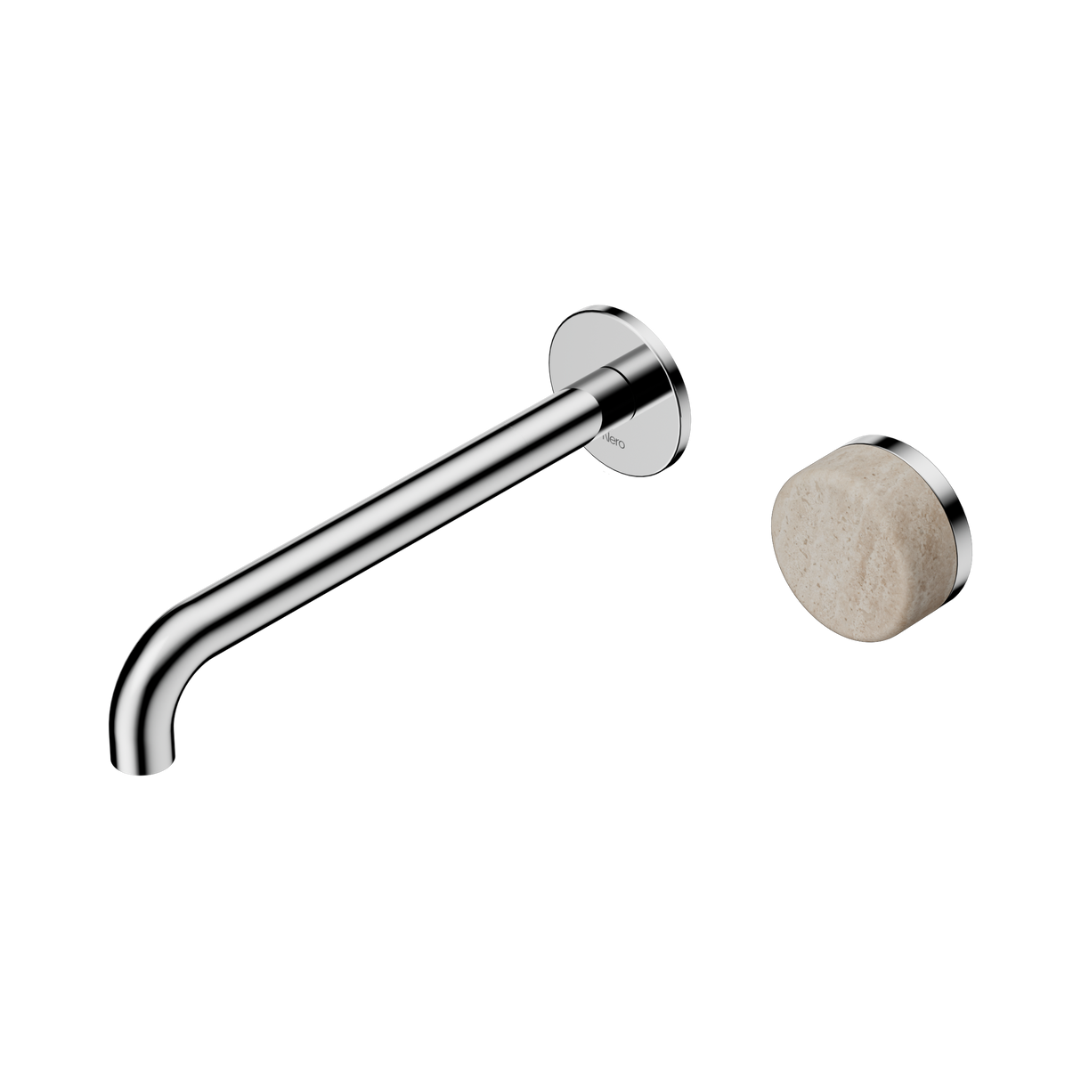 An image of Nero Tapware's Serenity Progressive Wall Basin Mixer 220mm Spout With Rome Travertine Handle Chrome