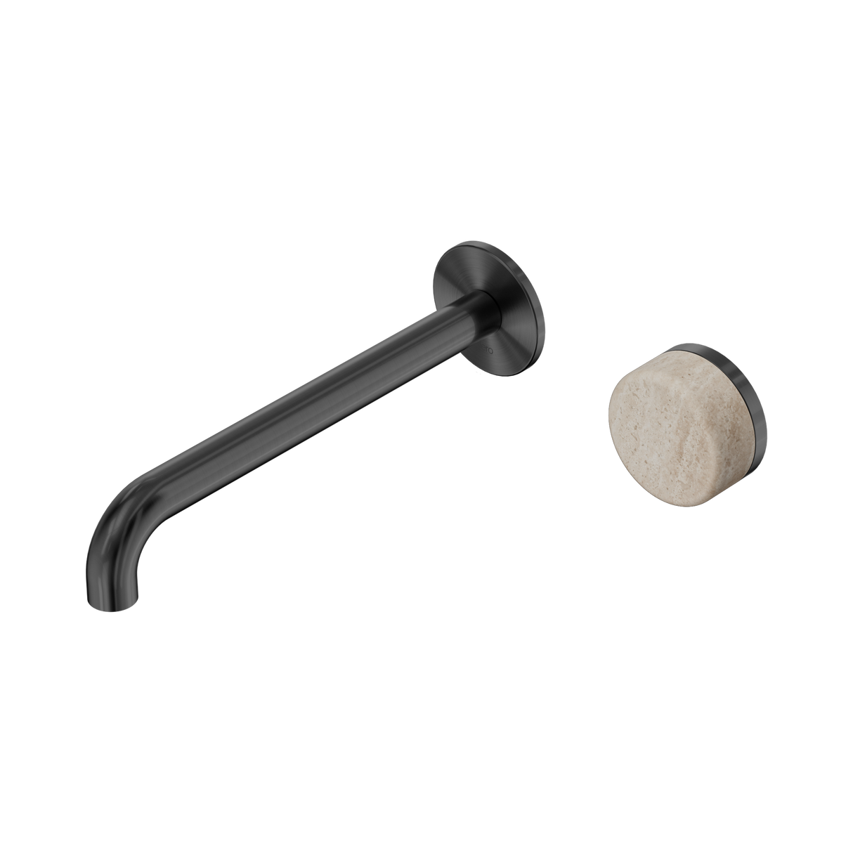 An image of Nero Tapware's Serenity Progressive Wall Basin Mixer 220mm Spout With Rome Travertine Handle Gun Metal