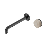 An image of Nero Tapware's Serenity Progressive Wall Basin Mixer 220mm Spout With Rome Travertine Handle Gun Metal
