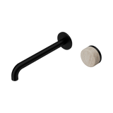 An image of Nero Tapware's Serenity Progressive Wall Basin Mixer 220mm Spout With Rome Travertine Handle Matt Black