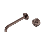An image of Nero Tapware's Serenity Progressive Wall Basin Mixer 220mm Spout With Metal Handle Brushed Bronze