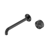 An image of Nero Tapware's Serenity Progressive Wall Basin Mixer 220mm Spout With Metal Handle Gun Metal