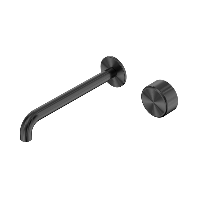 An image of Nero Tapware's Serenity Progressive Wall Basin Mixer 220mm Spout With Metal Handle Gun Metal