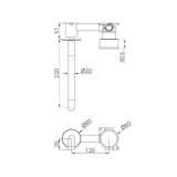 A line drawing of Nero Tapware's Serenity Progressive Wall Basin Mixer 220mm Spout With Metal Handle Gun Metal