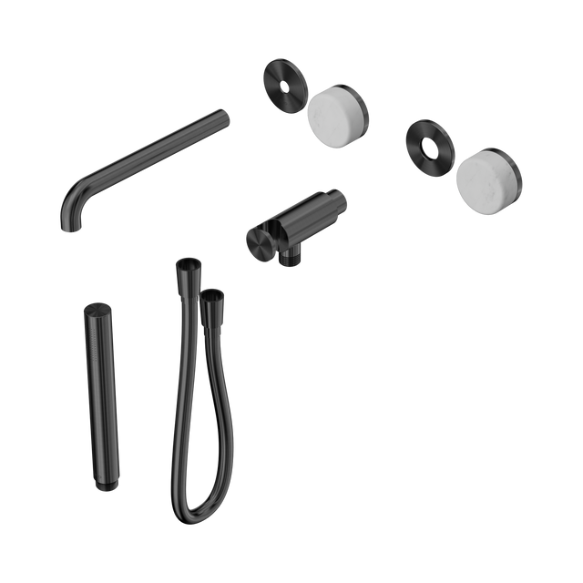 An image of Nero Tapware's Serenity Progressive Shower System With Spout With Carrara Handle And Slim Shower Trim Kit Only Gun Metal