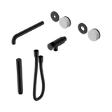 An image of Nero Tapware's Serenity Progressive Shower System With Spout With Carrara Handle And Slim Shower Trim Kit Only Matt Black