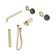 An image of Nero Tapware's Serenity Progressive Shower System With Spout With Verde Alpi Handle And Slim Shower Trim Kit Only Brushed Gold