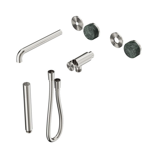 An image of Nero Tapware's Serenity Progressive Shower System With Spout With Verde Alpi Handle And Slim Shower Trim Kit Only Brushed Nickel