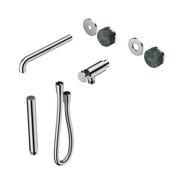 An image of Nero Tapware's Serenity Progressive Shower System With Spout With Verde Alpi Handle And Slim Shower Trim Kit Only Chrome