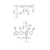 A line drawing of Nero Tapware's Serenity Progressive Shower System With Spout With Verde Alpi Handle And Slim Shower Trim Kit Only Matt Black